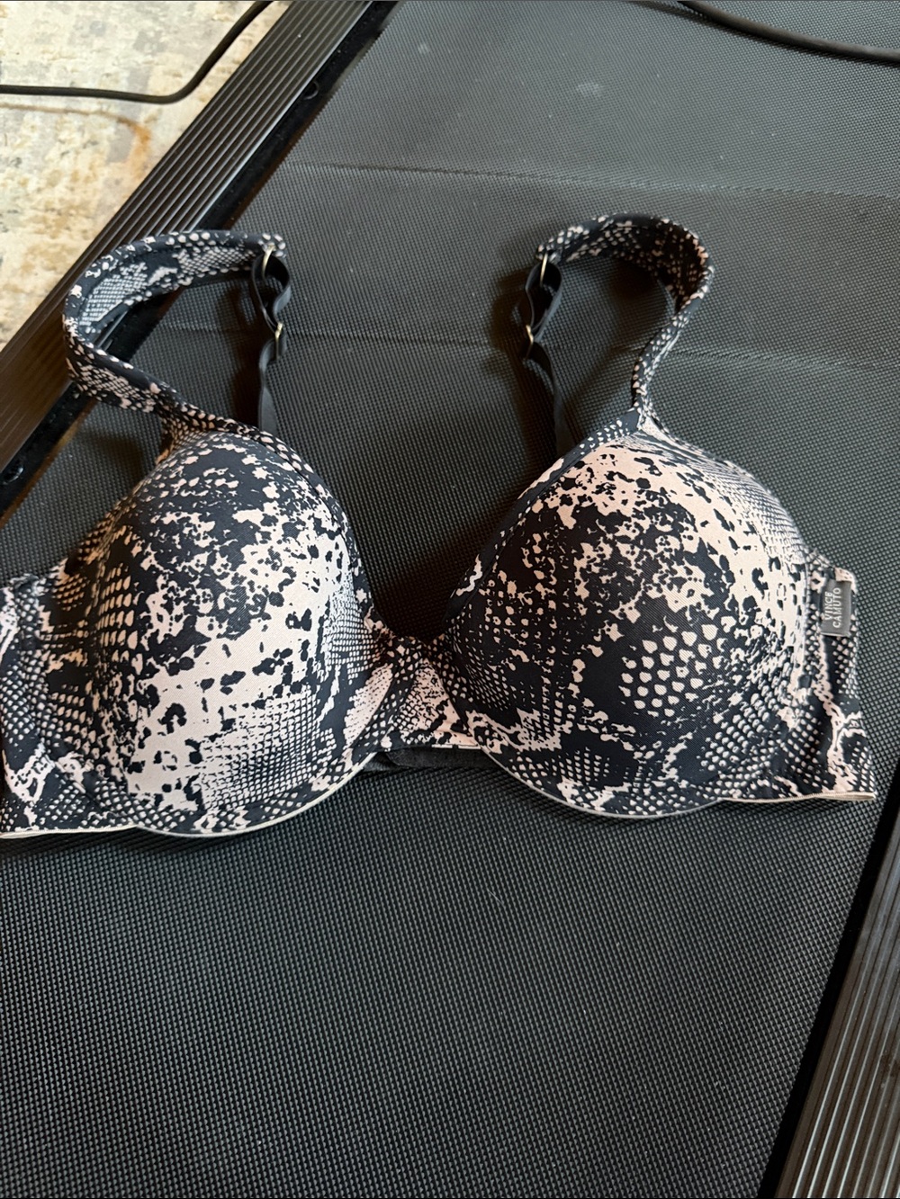 Vince Camuto Black and Cream Animal Print Bra
